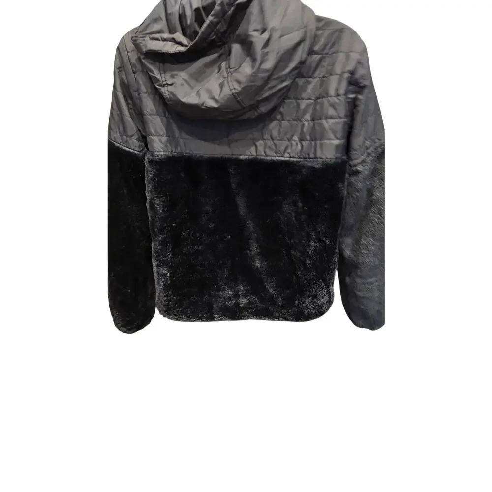 Justice L 12 / 14 black REVERSIBLE 2 in 1 jacket windbreaker sherpa nylon EUC #